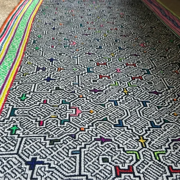 Colorful Peruvian shipibo hand embroidered Geometric Patterned Textile